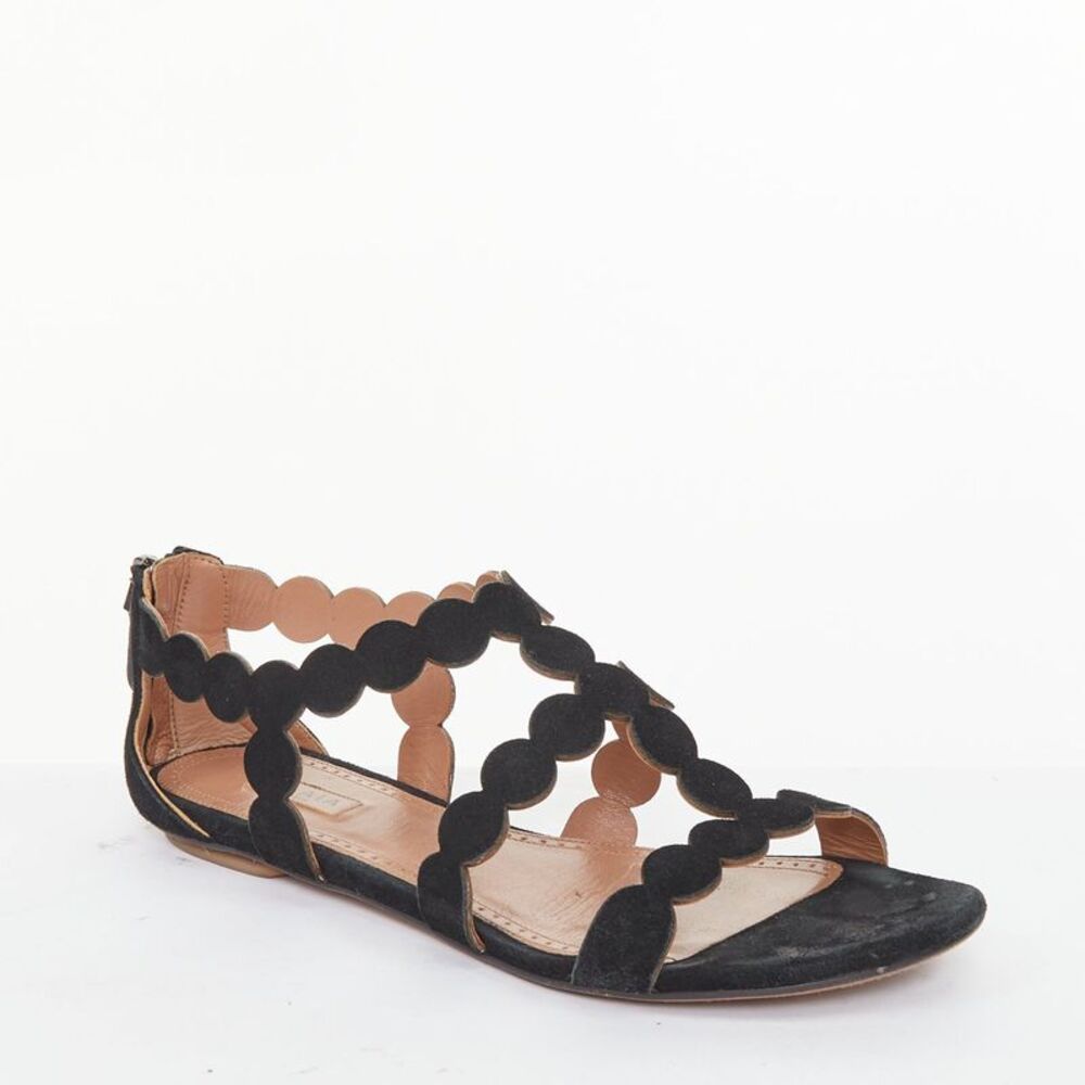 Alaia 2016 Black Suede Scalloped Cage Sandals